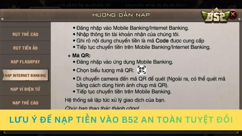 Lưu ý để nạp tiền vào B52 an toàn tuyệt đối