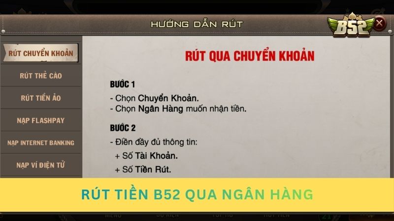 Quy trình rút tiền thưởng từ B52 Club qua ngân hàng
