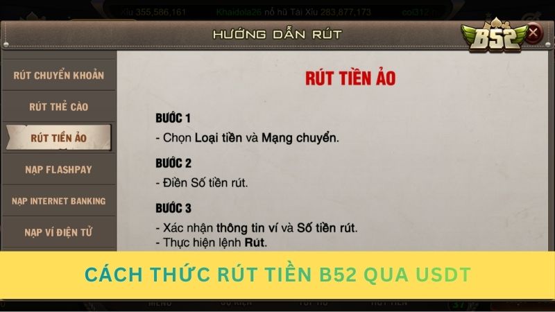 Cách thức rút tiền thưởng B52 qua USDT